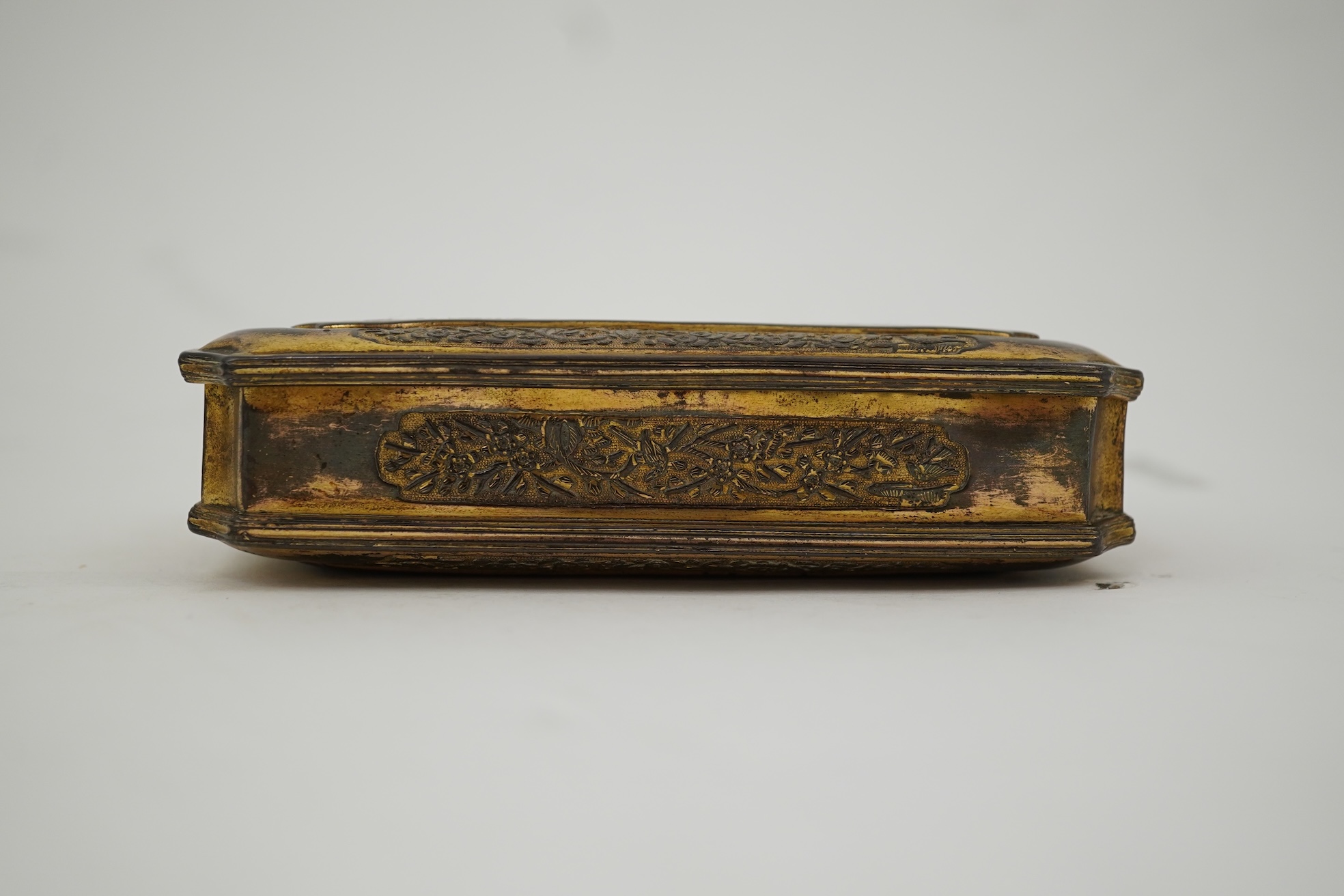 A Japanese Sawasa ware gilt copper tobacco box, first half 18th century